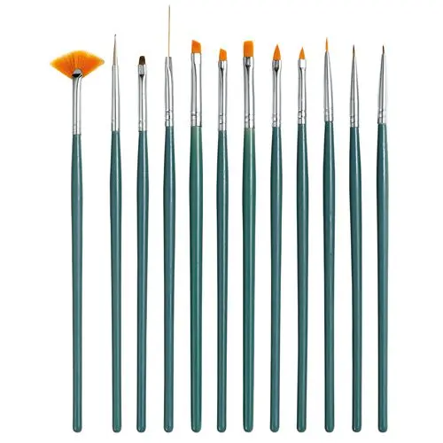 Set cu 12 piese, albastru-verde - pensule pentru modelarea şi decorarea unghiilor