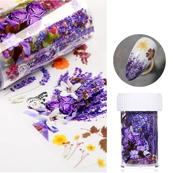 Folie decorativă pentru unghii - transparentă cu flori violet