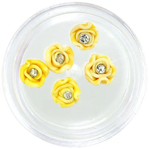 Decorațiuni unghii - flori acrilice, galbene, cu stras