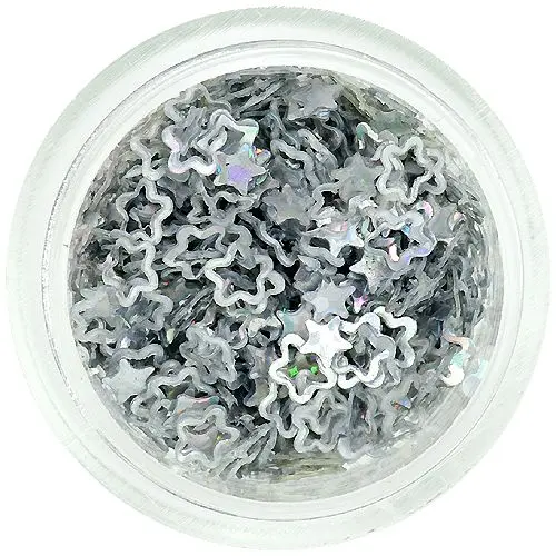 Confetti nail art în formă de floare cu mijlocul gol, argintiu